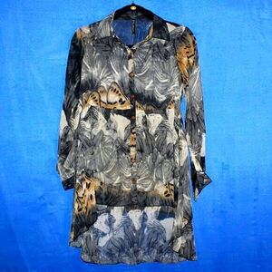 Madame Abstract Print Sheer Shirtdress XS
